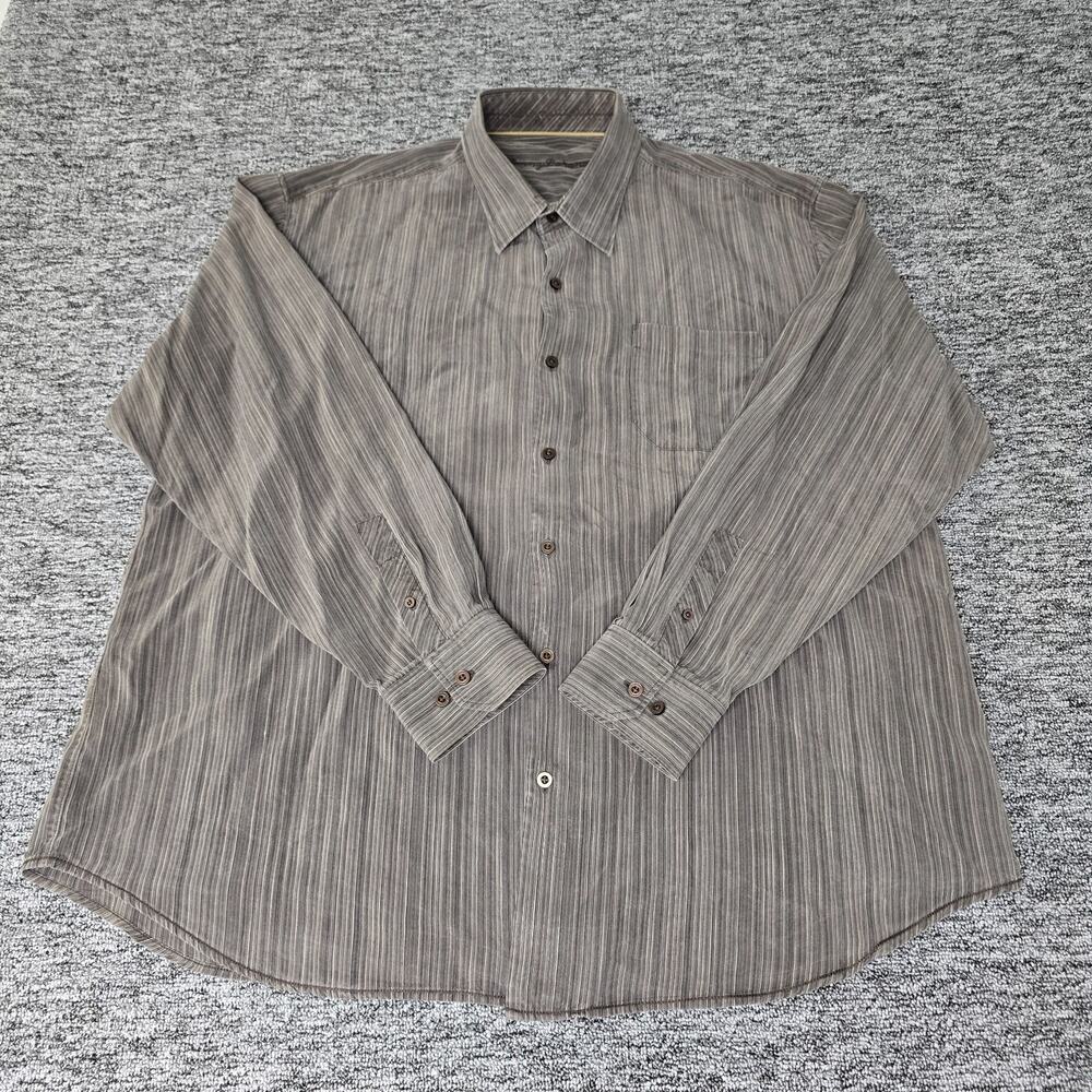 Tommy Bahama Button Up Casual Shirt Men's XXL Brown Gray Striped Long Sleeve